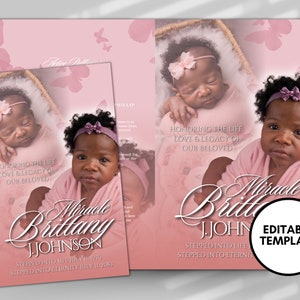 Programma commemorativo per NEONATO 5,5"x8,5" (4 pagine)/Programma funebre ROSA/Celebrazione della vita/Ricordo/Download digitale/Modello Canva