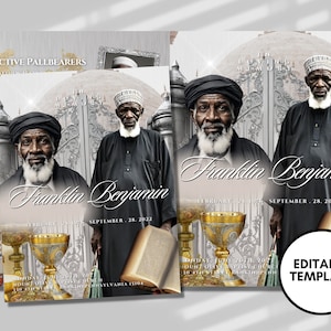 Beige Funeral Program Template: Men&#39;s Muslim Obituary (Canva Template)