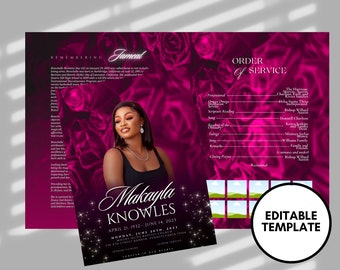 Plantilla de obituario de Rosa Rosa: Programa de Celebración de la Vida (Canva, 8,5" x 11")