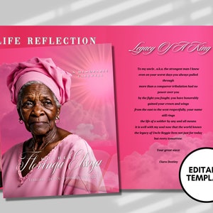 Pink Celebration of Life Obituary Template (8.5&quot;x11&quot;, 8 Pages) (Canva Template)