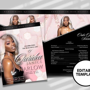 8.5&quot;x 11&quot;  PINK And BLACK Dramatic Obituary Template (4 pages)  In loving memory Pink Style Funeral Program | Celebration of Life | Canva