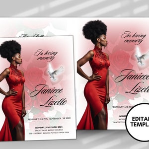 8.5&quot;X11&quot; BOOKLET Memorial program (8 pages)| Red Funeral Program |Celebration of Life |Keepsake |Digital Download |Canva Template