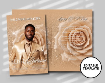 Men's Funeral Program Template: Luxury In Loving Memory, 8-Page (DIY Canva)
