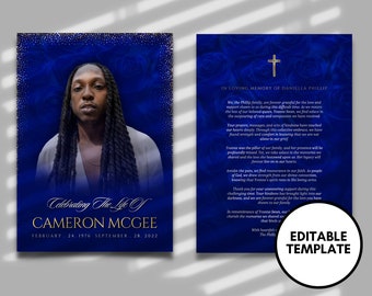 Blue Men 5x7 Prayer Card, Poem Card Funeral, Royal blue funeral card, custom Prayer Cards for Funeral, Prayer Cards Catholic, Funeral Card