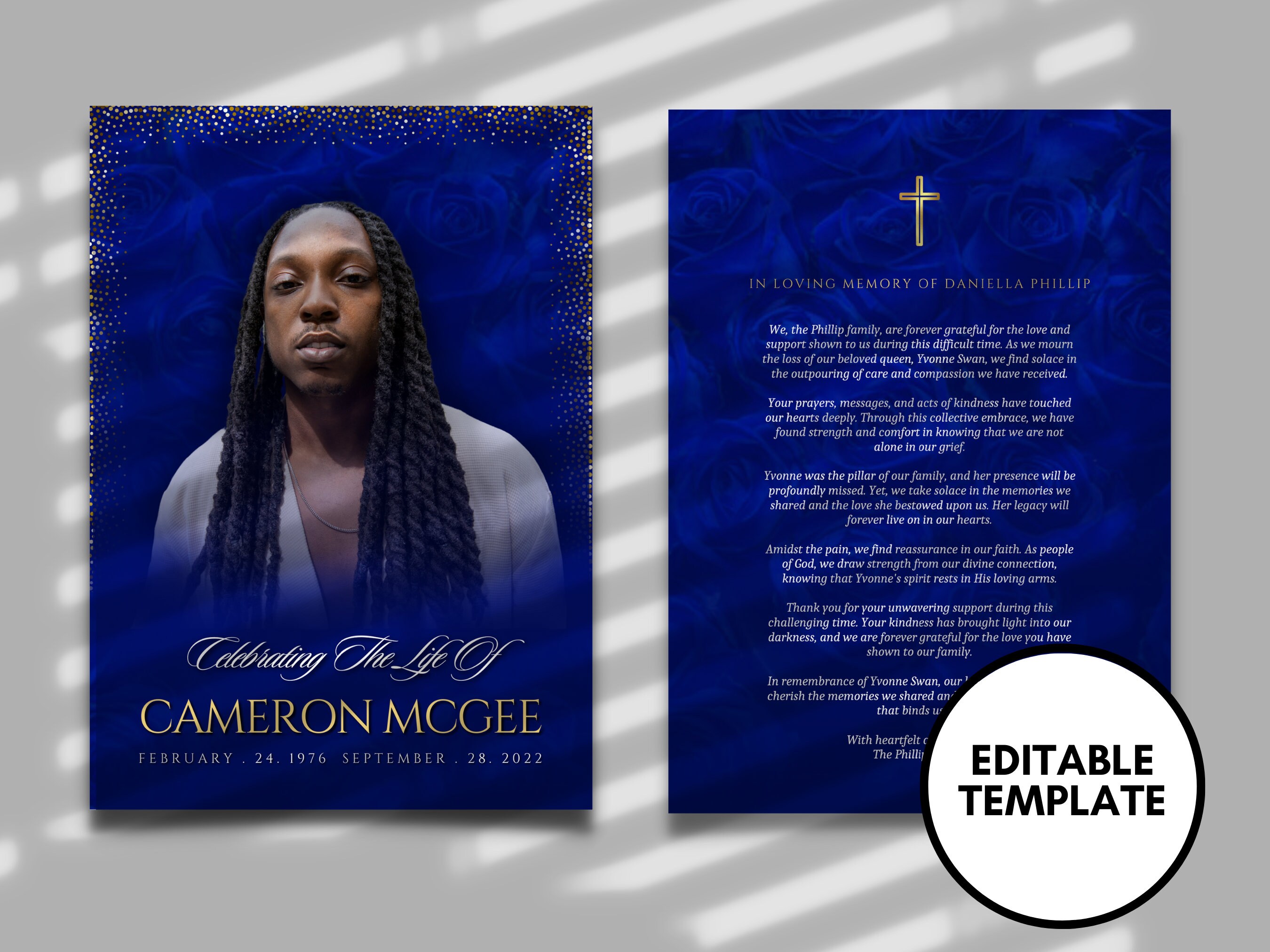 Blue Men 5x7 Prayer Card, Poem Card Funeral, Royal Blue Funeral Card, Custom Prayer Cards for