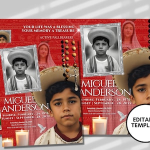 Catholic Funeral Program Template: Red Obituary, Celebration of Life (Canva Template)