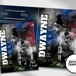 8.5&quot;x11&quot; BOOKLET Memorial program (4 pages) | Red Football Funeral Program |Celebration of Life |Keepsake |Digital Download |Canva Template