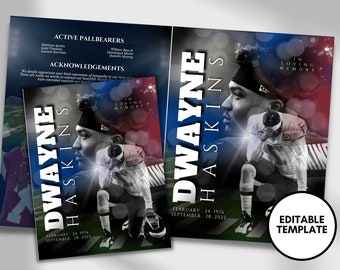 8.5"x11" BOOKLET Memorial program (4 pages) | Red Football Funeral Program |Celebration of Life |Keepsake |Digital Download |Canva Template