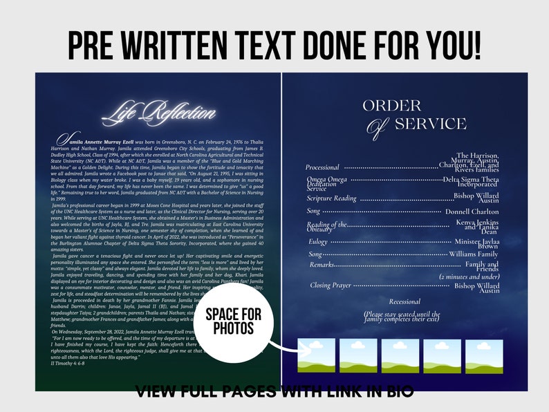Blue Beam Funeral Program Template: Celebration of Life (digital ...