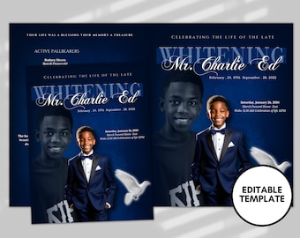 NAVY BLUE ELEGANT Booklet Memorial program (8 pages) | Yellow Cloud Funeral Program |Celebration of Life |Keepsake |Digital Download |Canva