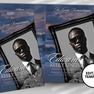 5.5&quot;x8.5&quot; BEACH FRAMED Funeral program (4 pages)| BLACK Funeral Program |Celebration of Life |Keepsake |Digital Download |Canva Template