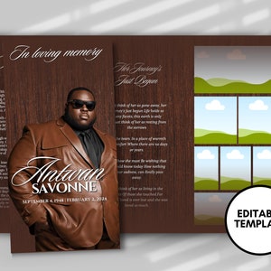 Funeral programs 17x11 editable template TRIFOLD Mens Brown In loving memory funeral brochure printing DIY Funeral booklet