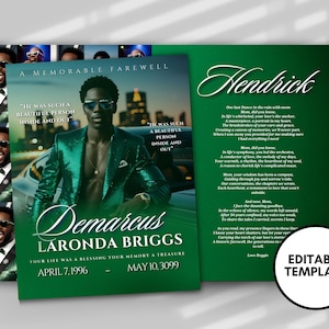 Greenery Memorial Program Template: 8-Page Funeral Booklet (Digital Download, Canva Template 8.5&quot;X11&quot;)