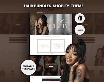 Hair Business Shopify Theme: Tan Banners, Editable in Canva