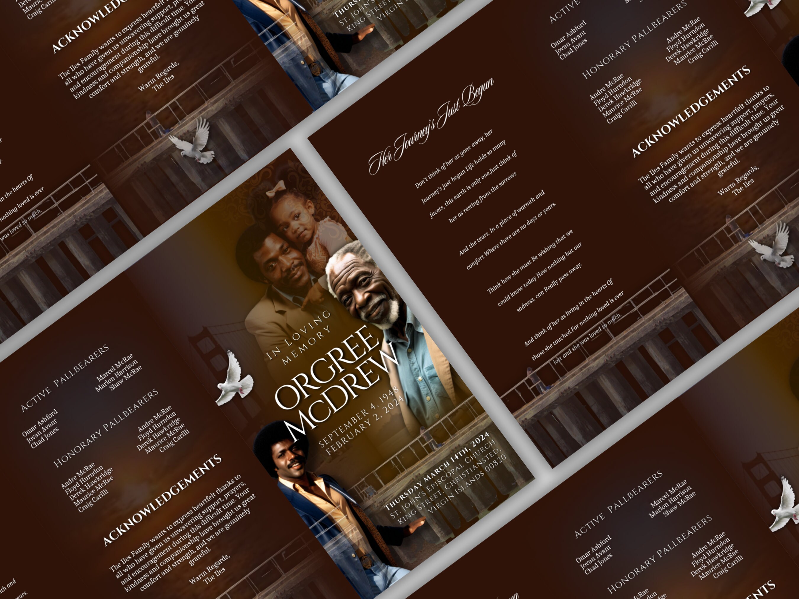 Fish Funeral Program Design Men's Fishing Funeral Program Template: Brown Trifold (DIY Editable) - Etsy
