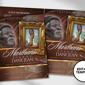 8.5&quot;x11&quot; BOOKLET Memorial program (8 pages) | Brown Men Funeral Program |Celebration of Life |Keepsake |Digital Download |Canva Template