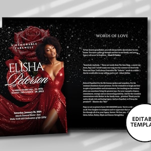 Red & Black Funeral Program Template: 8-Page DIY Booklet