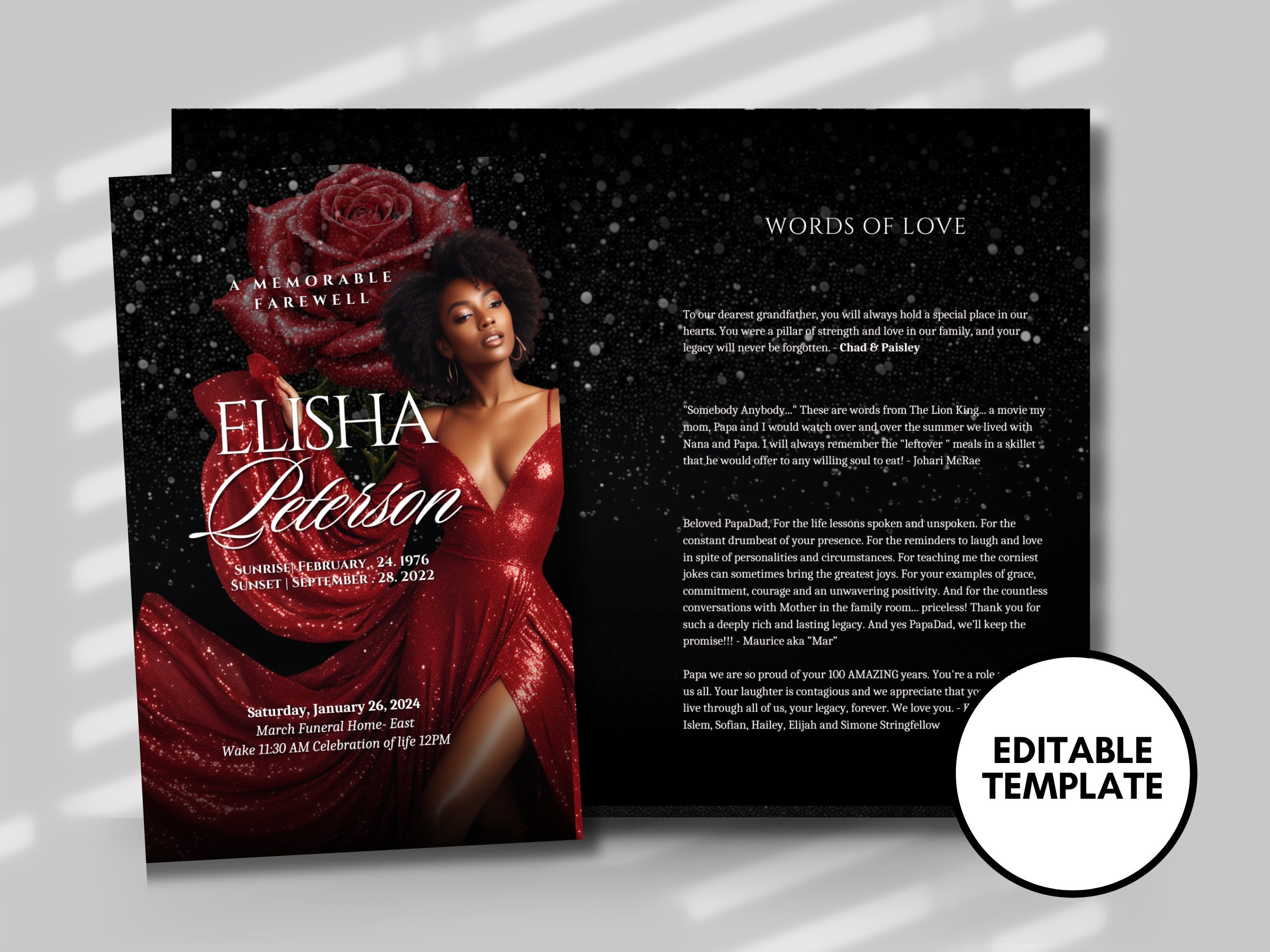 Red \u0026 Black Funeral Program Template: 8-page DIY Booklet - Etsy, image size:2700x2025