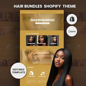 Hair Business Shopify Theme Template, Gold Hair Theme, Website for Hairstylists Shopify Website Design, Shopify Banners
