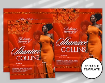 8.5"X11" BOOKLET Memorial program (8 pages)| Glitter Orange Funeral Program |Celebration of Life |Keepsake |Digital Download |Canva Template