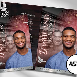 5.5"x8.5" BOOKLET Memorial program (4 pages)| RED Style Funeral Program |Celebration of Life |Keepsake |Digital Download |Canva Template