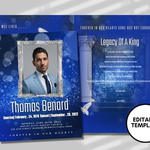 8.5&quot;x 11&quot; Blue Men&#39;s Obituary Template (8 pages) Men&#39;s Blue Cloud  Style Funeral Program | Celebration of Life | Obituary|Canva Template