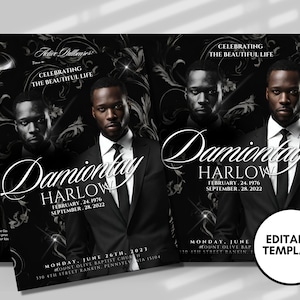 8.5&quot;X11&quot; BOOKLET Memorial program (8 pages)| Black Luxury Funeral Program |Celebration of Life |Keepsake |Digital Download |Canva Template