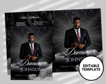 8 PAGE 8.5"x11" BOOKLET Memorial program| Black Rose Funeral Program |Celebration of Life |Keepsake |Digital Download |Canva Template