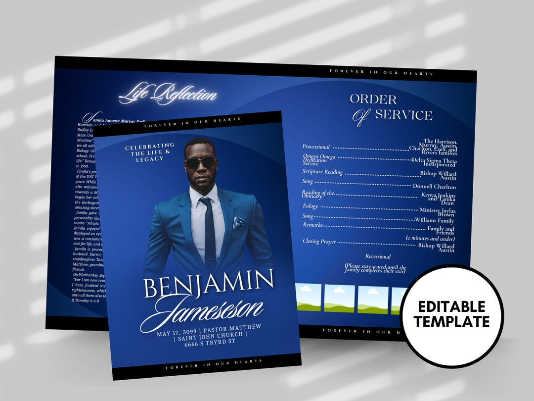 Blue Funeral Program Template: Celebration of Life Keepsake (digital ...
