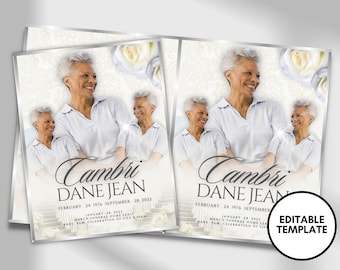 8.5"x11" BOOKLET Memorial program (4 pages) | Elegant Style Funeral Program |Celebration of Life |Keepsake |Digital Download |Canva Template