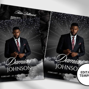 8.5&quot;x11&quot; BOOKLET Memorial program (4 pages)| Black Rose Funeral Program |Celebration of Life |Keepsake |Digital Download |Canva Template