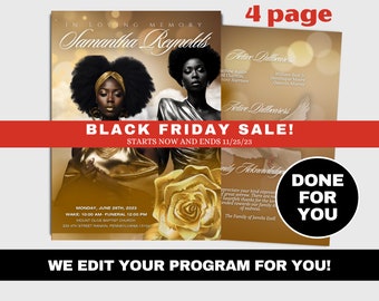 Light Gold Magazine style Memorial program| Gold Women's Style Funeral Program| Celebration of Life|Digital Download|Canva DONE FOR YOU