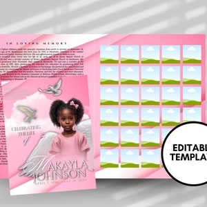 8.5&quot;x 11&quot;  PINK Cotton Obituary Template (4 pages)  In loving memory Pink Style Funeral Program | Celebration of Life | Canva