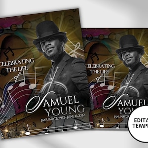 8.5&quot;x11&quot; BOOKLET Memorial program (12 pages)| Mens Jazz Funeral Program |Celebration of Life |Keepsake |Digital Download |Canva Template