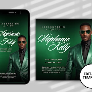 Green Memorial Announcement Flyer,Memorial Flyer, FB, IG, Rest In Peace Funeral Invitation Template, D.I.Y Memorial Invite, Canva