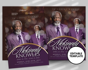 8.5"x11" Senior Citizen Purple Bokeh Memorial program(8 pages)|Blue Men's Style Funeral Program|Celebration of Life |Digital Download |Canva