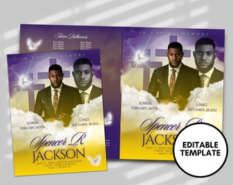 YELLOW SUNRISE BOOKLET Memorial program (8 pages) | Yellow Cloud Funeral Program |Celebration of Life |Keepsake |Digital Download |Canva