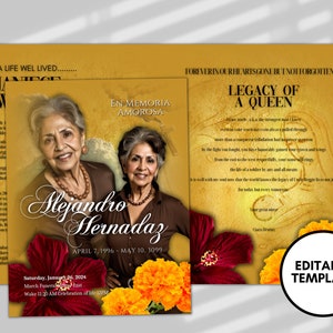 8.5&quot;x 11&quot; Tan Catholic Religious Obituary Template (8 pages) women&#39;s Style Funeral Program | Celebration of Life | Obituary|Canva Template