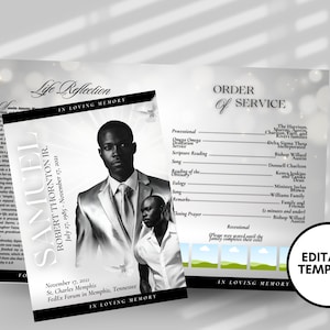 8.5&quot;x11&quot; BOOKLET Memorial program (4 pages)| SILVER Funeral Program |Celebration of Life |Keepsake |Digital Download |Canva Template