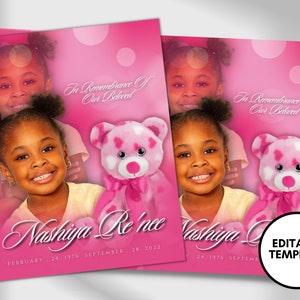 8.5&quot;x11&quot; FUNERAL BOOKLET (8 pages)| Pink Funeral Program |Celebration of Life |Keepsake |Digital Download |Canva Template | kid girl