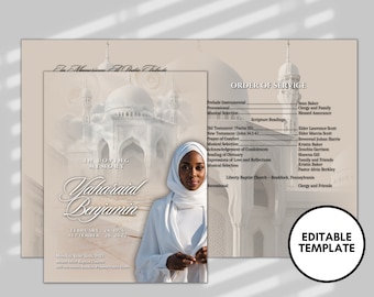 8.5"x 11" White and Cream Obituary Template (8 pages) Islamic Style Funeral Program | Celebration of Life |Men's Obituary|Canva Template