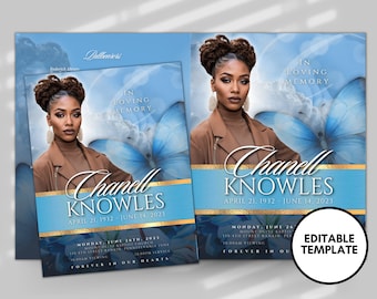 8.5"X11" BOOKLET Memorial program (8 pages)| BLUE Funeral Program |Celebration of Life |Keepsake |Digital Download |Canva Template