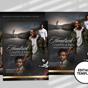 Opuscolo commemorativo per funerali a tema pesca (8 pagine) / Programma per funerali in stile elegante / In amorevole ricordo / Programma per donne in oro nero / Modello Canva