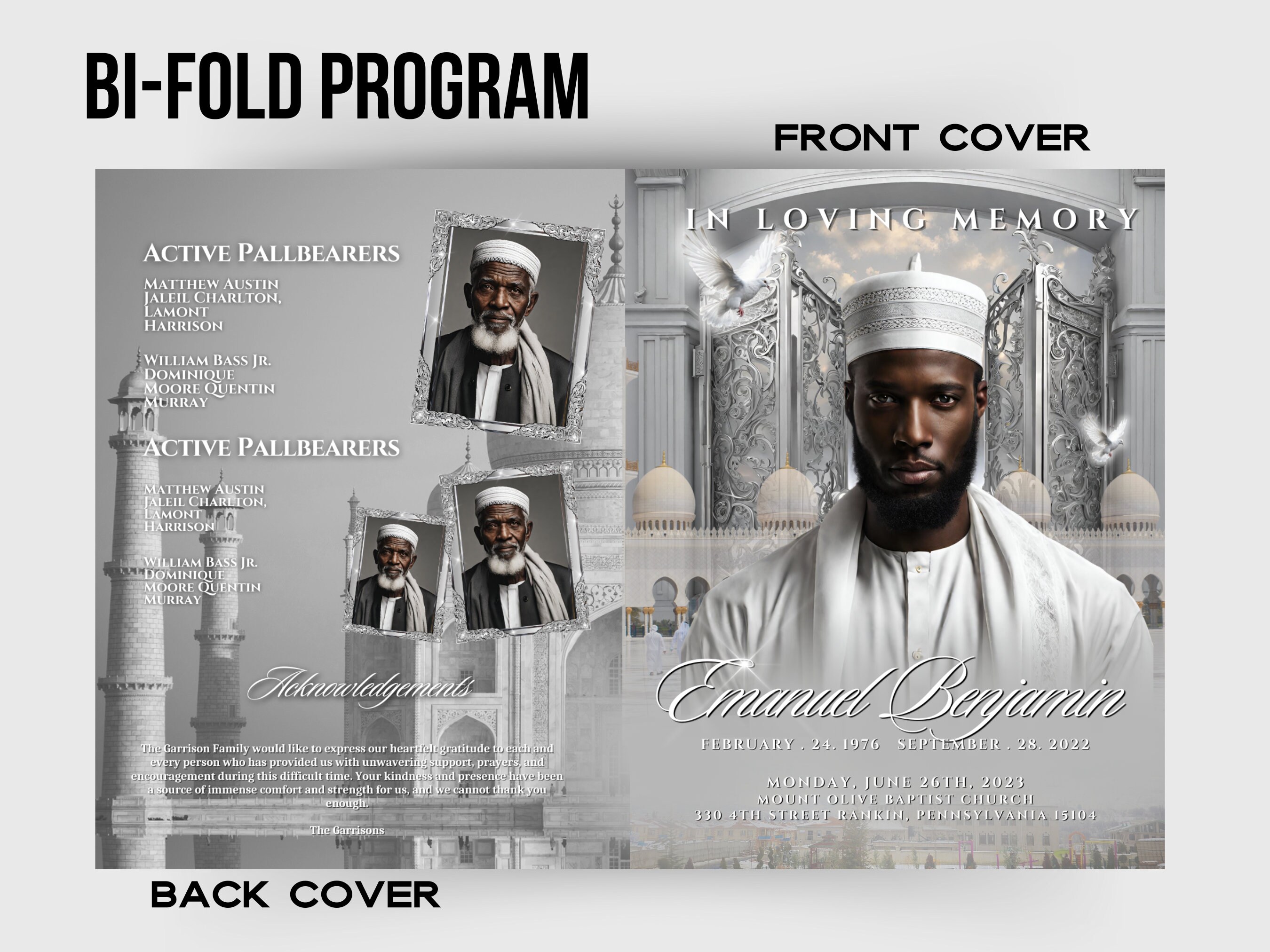 Muslims Program Design Men's Muslim Funeral Program Template: Celebration of Life (canva ...