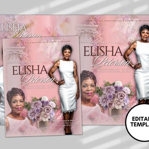 8.5&quot;x 11&quot; SOFT PINK Obituary Template (8 pages)  Pink Style Funeral Program | Celebration of Life |Women Pink Rose Obituary |Canva Template