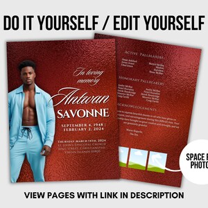 Fiery Red Funeral Program Template: in Loving Memory (DIY Canva) - Etsy