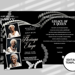 Funeral programs rest in peace editable template 8 page Elder woman black  In loving memory funeral brochure printing DIY Funeral booklet