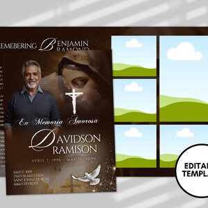 8.5&quot;x 11&quot;Catholic Mass Obituary Template (8 pages) Men&#39;s Brown Style Funeral Program | Celebration of Life | Obituary|Canva Template