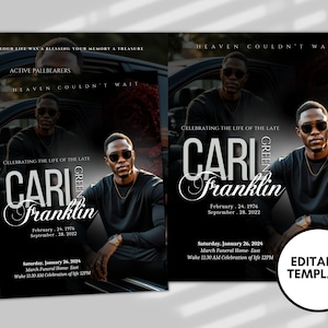 Funeral Memorial Booklet (4 pages) |Elegant Style Funeral Program | In Loving Memory  |Women Black gold Program |Canva Template