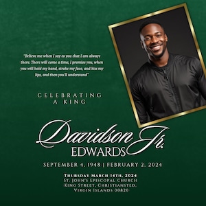 Green Memorial Announcement Flyer,Memorial Flyer, FB, IG, Rest In Peace Funeral Invitation Template, D.I.Y Memorial Invite, Canva